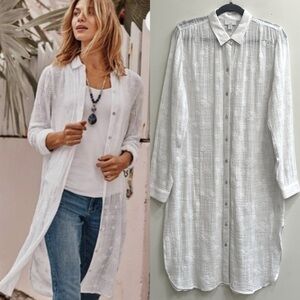 J Jill Coastal White Gauze Eylet Embroidered Long Cardigan Topper Cover Up Small